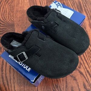 Birkenstock Black Corduroy Mules with Buckle